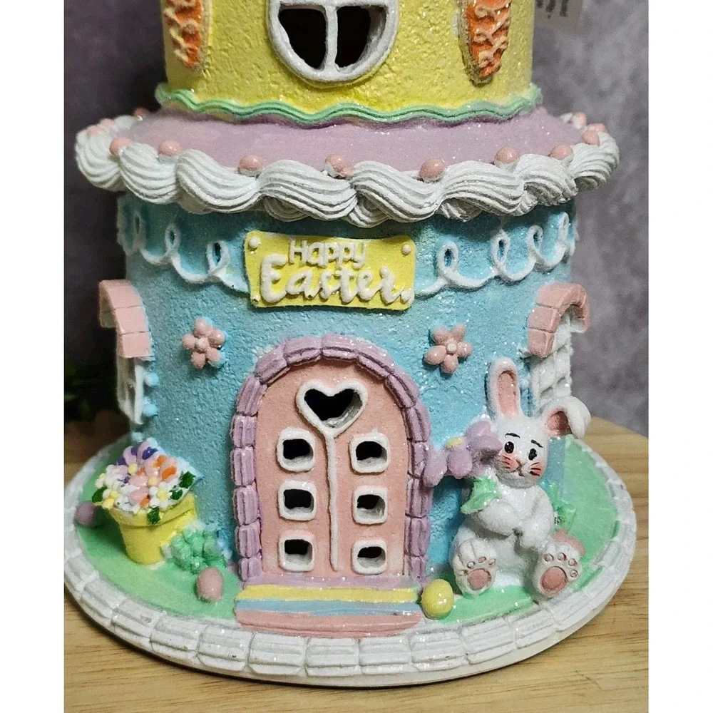 Easter Cake Cupcake Gingerbread House Bunny Carrot LIGHT UP Tabletop Decor 10.5